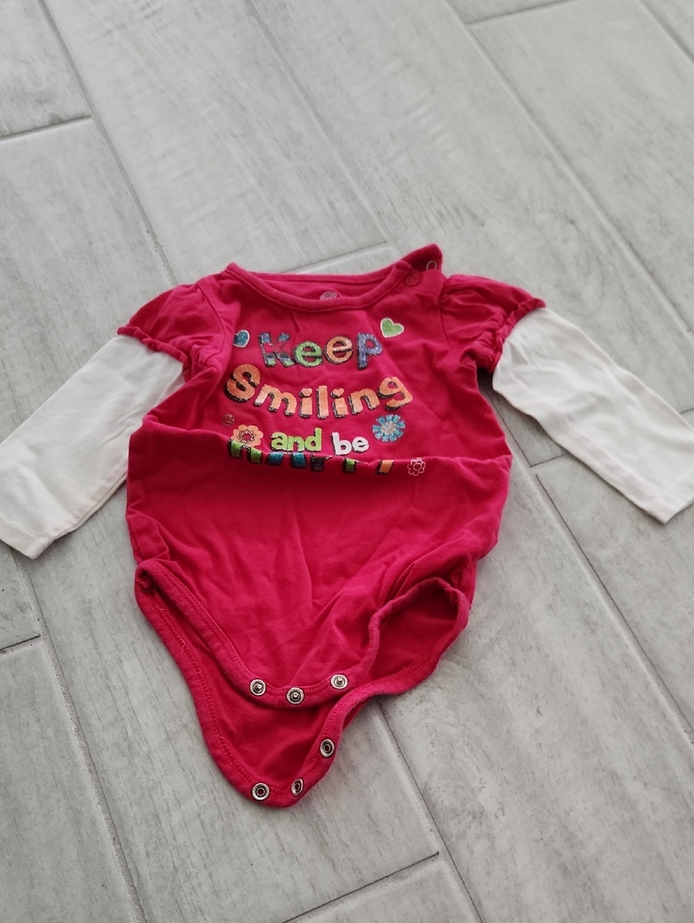 okie dokie Bright Pink 'Keep Smiling' Layered-Look Bodysuit